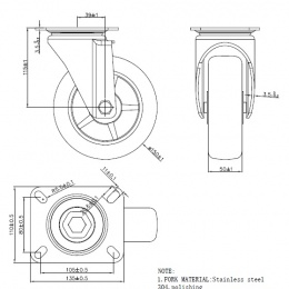 Roulettes de transport, pivotantes, acier inoxydables, diamètre 150 mm