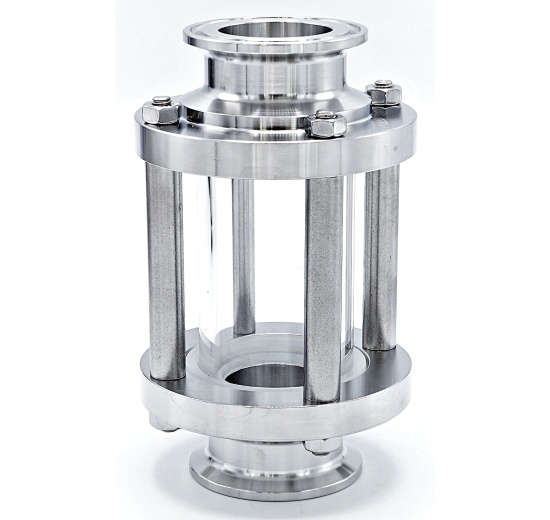 Sanitaire verre de viséur droit, inox, Clamp C-C, court | DN32 (collier 50.5mm)