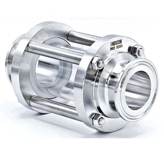 Sanitaire verre de viséur droit, inox, Clamp C-C, court | DN32 (collier 50.5mm)