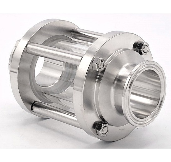 Sanitaire verre de viséur droit, inox, Clamp C-C, court | DN40 (collier 50.5mm)