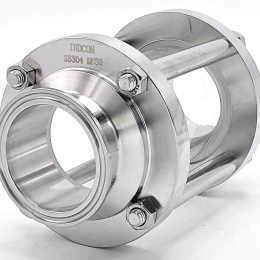 Sanitaire verre de viséur droit, inox, Clamp C-C, court | DN50 (collier 64mm)