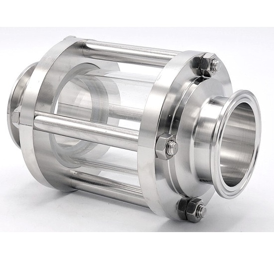 Sanitaire verre de viséur droit, inox, Clamp C-C, court | DN50 (collier 64mm)