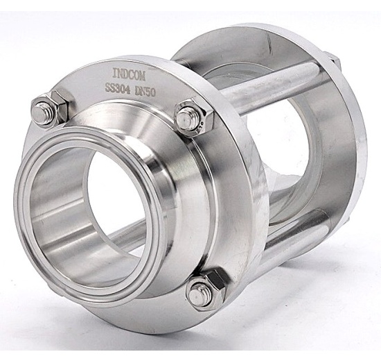 Sanitaire verre de viséur droit, inox, Clamp C-C, court | DN50 (collier 64mm)