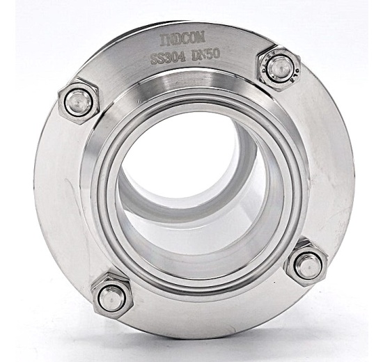 Sanitaire verre de viséur droit, inox, Clamp C-C, court | DN50 (collier 64mm)