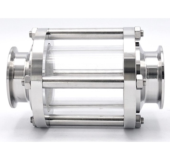 Sanitaire verre de viséur droit, inox, Clamp C-C, court | DN50 (collier 64mm)