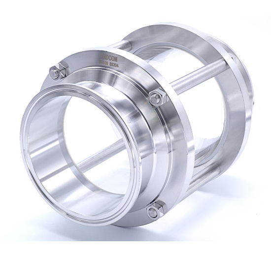 Sanitaire verre de viséur droit, inox, Clamp C-C, court | DN80 (collier 106mm)