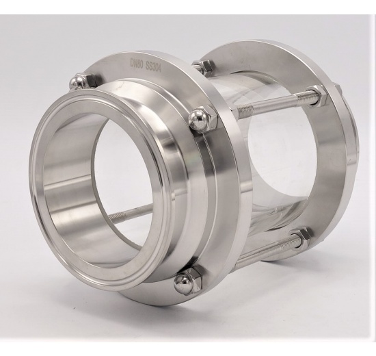 Sanitaire verre de viséur droit, inox, Clamp C-C, longue DN80