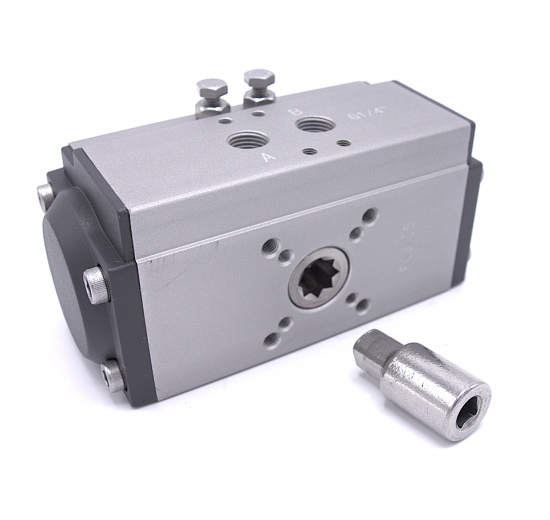 Support d'entraînement pneumatique pour robinet à tournant sphérique, acier inox, en deux parties avec adaptateur pour propulsion 8x8 mm