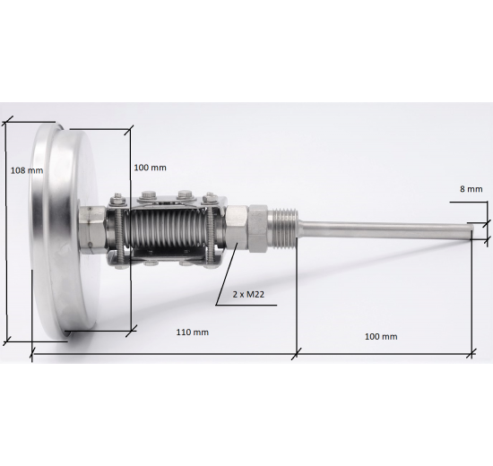 Thermomètres bimétalliques en acier inoxydable, tige d'immersion de réservoir, connexion angulaire