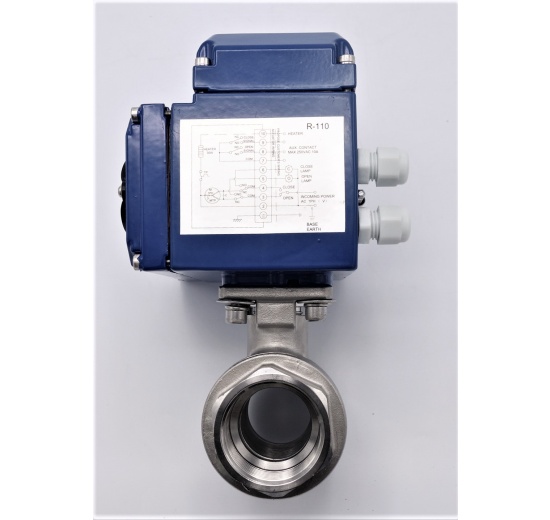 Vanne à bille inox en deux pièces avec dispositif d'asservissement