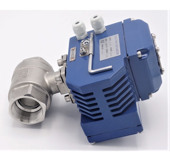 Vanne à bille inox en deux pièces avec dispositif d'asservissement