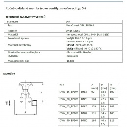 Vanne à membrane, type de soudage S-S, EPDM