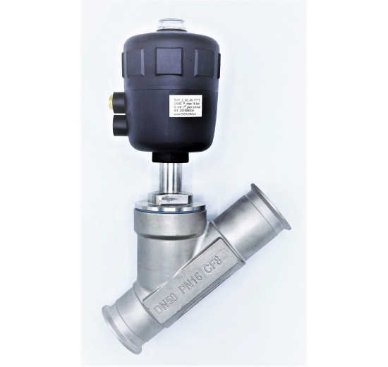 Vanne pneumatique à siège incliné - 45°, Clamp type CLAMP DN50