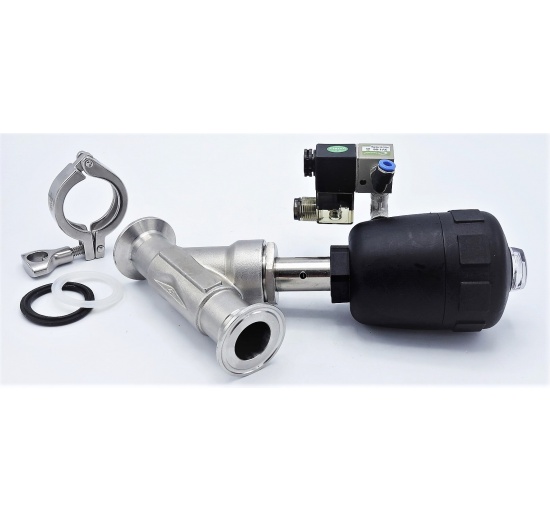 Vanne pneumatique à siège incliné - 45°, Clamp type