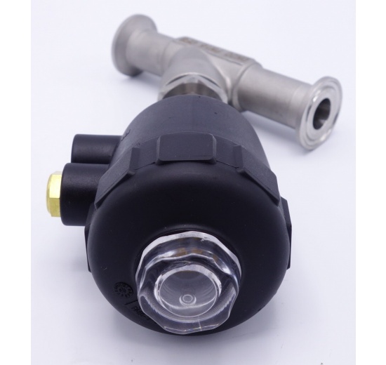 Vanne pneumatique avec le siège incliné-45°| CLAMP DIN 32676 (34 mm) PTFE