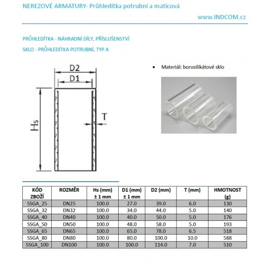 Verre - voyants liquide, type A