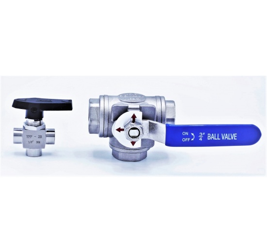 vis à billes trois voies et mini vanne trois voies régulatrice 1/8"