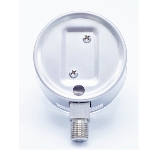 zadní strana nízkotlakého manometru se spodním připojením